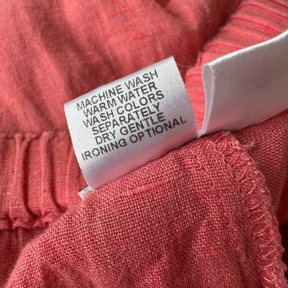 FLAX Linen Pants Pink Elastic Waist Wide Leg Crop Pants Floods Canada Size M - Picture 8 of 8